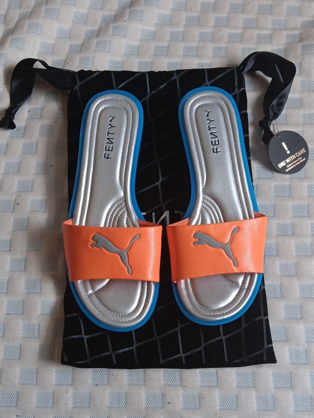 PUMA FENTY Women’s Orange Slide Sandals with Silver Footbed